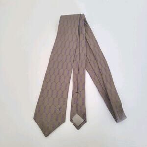 Celine Men's Neck Tie Made In Spain Designer Silk Gray Purple Geometric‎ Belts